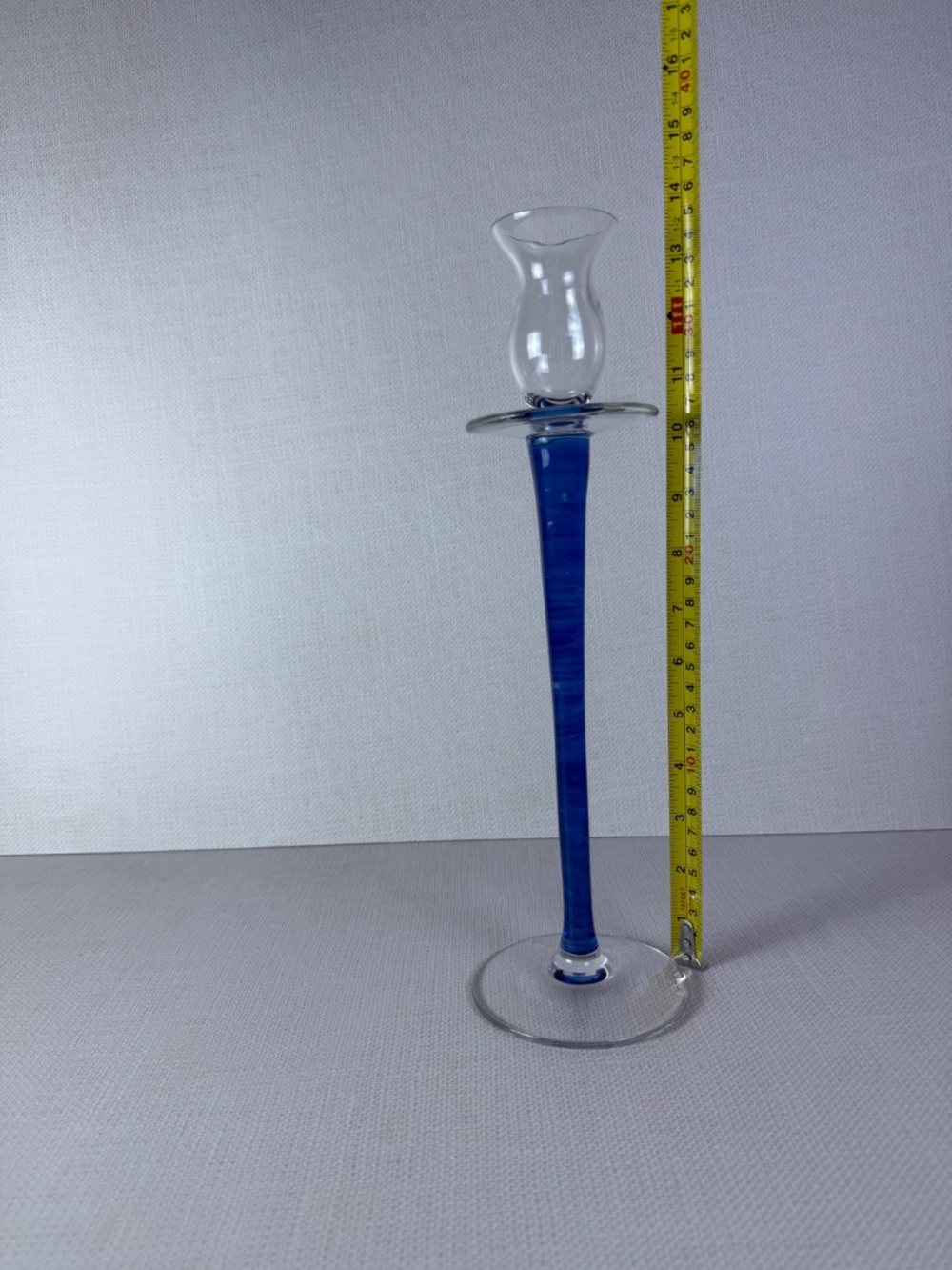 Vintage Art Glass Candlestick Holder — Cobalt Blue Stem with Hurricane Top - Picture 6 of 15